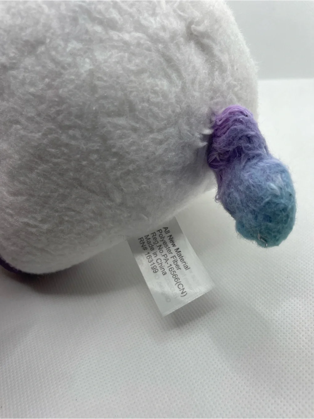 White Unicorn Plush with Iridescent Purple Hooves and Horn Sz Small